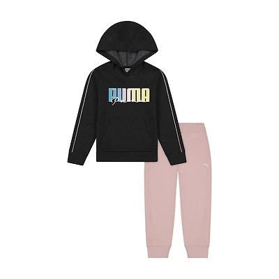 PUMA - Kids Pullover Hoodie & Jogger Set Black Heather