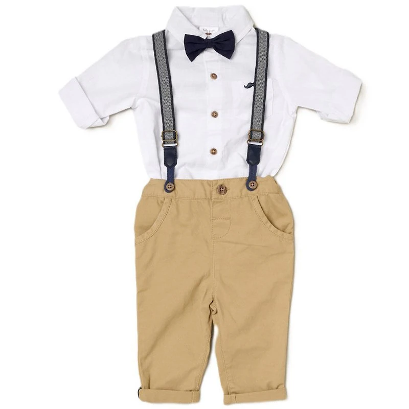 Little Gent Suspender Bowtie Set: Tan