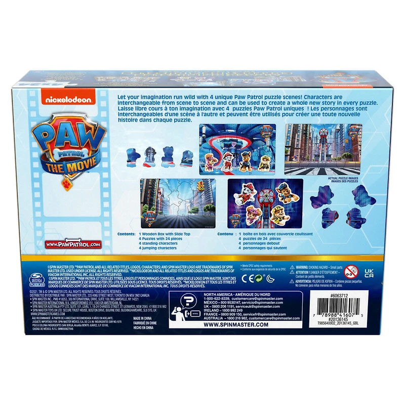 PAW Patrol: The Movie, 4-Pack of Wooden Puzzles, 24-Piece Jigsaw Toy Gift Set with Interchangeable Characters