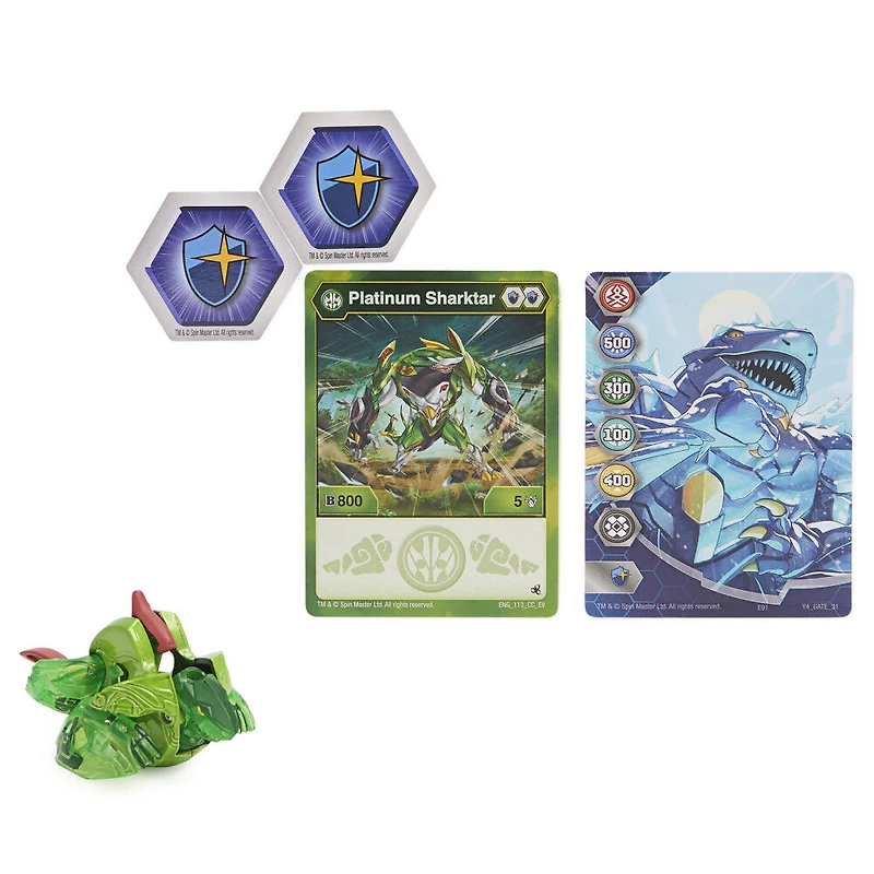 Bakugan Evolutions, Sharktar (Vert), Bakugan True Metal Platinum Series, 2 BakuCores et carte Personnage