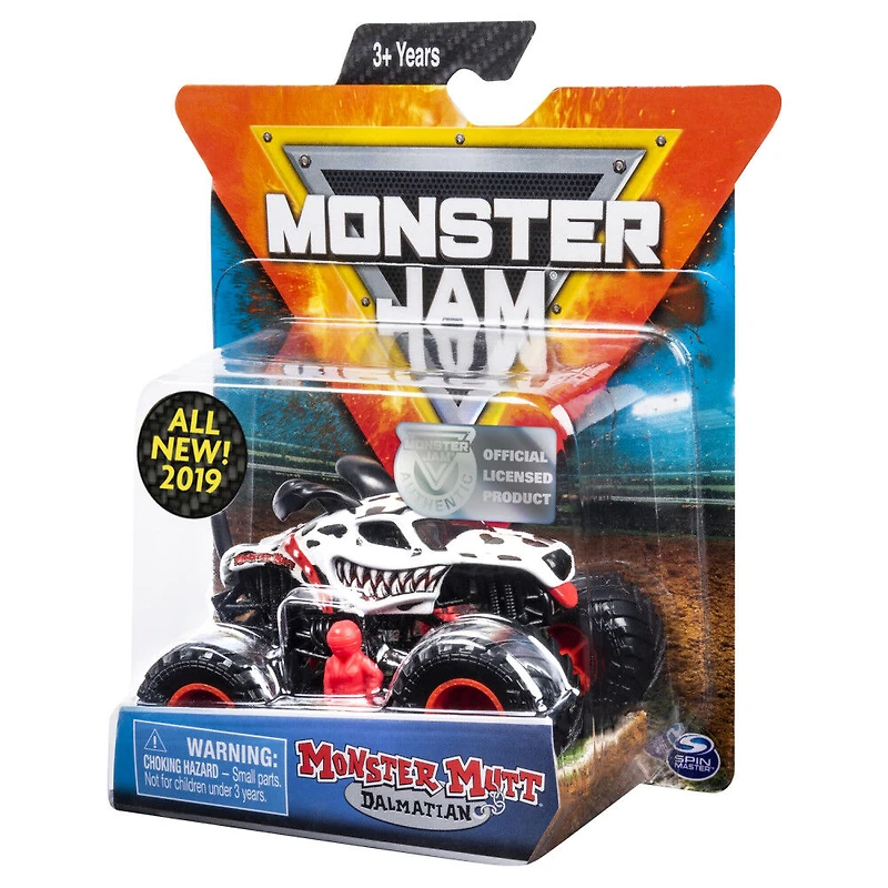 Monster Jam, Monster truck authentique Monster Mutt Dalmatian en métal moulé à l'échelle 1:64, série Ruff Crowd