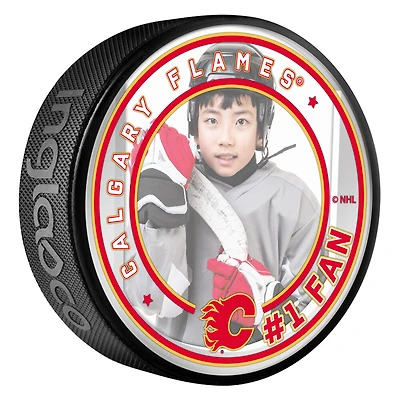 Rondelle des Flames de Calgary de la LNH avec insert photo en acrylique
