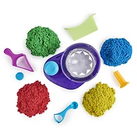 Kinetic Sand, Coffret Swirl N' Surprise avec 907 g de sable modelable rouge, bleu, vert et jaune et 4 outils
