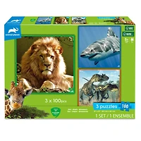 3 Puzzles- Lion. Requin. Dinosaures