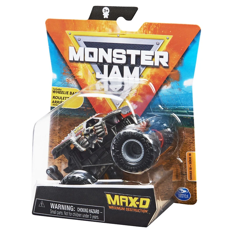 Monster Jam, Monster truck Max-D officiel, véhicule en métal moulé, série Wreckless Trucks, échelle 1:64