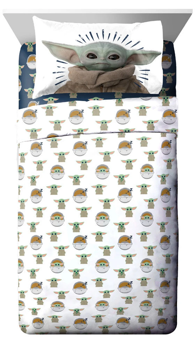 Star Wars: Le Mandalorien 'L'Enfant' Ensemble de Draps 3-Pièces pour Lit 1 Place, 100% Polyester.