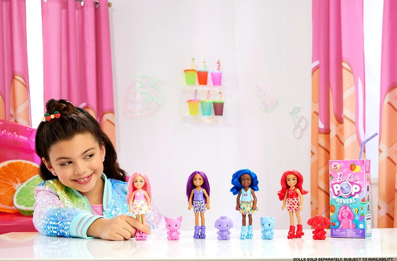 Barbie Pop Reveal Fruit Series Chelsea Doll with 5 Surprises Including Pop-It Pet, Scent & Color Change (Styles May Vary)