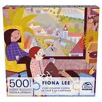 Puzzles Spin Master, Puzzle Un café à la campagne, Puzzle de 500 pièces par l'artiste Fiona Lee avec poster décoratif