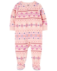 Pyjama 1 pièce à pieds en molleton à motif jacquard mauve et rose Carter’s 3T
