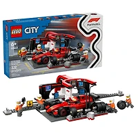 LEGO City F1 Pit Stop & Pit Crew with Ferrari Car Toy - Model Race Car Toy Building Playset - 60443