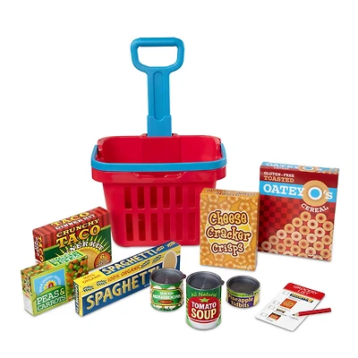 Melissa & Doug Fill and Roll Grocery Basket Play Set With Play Food Boxes and Cans