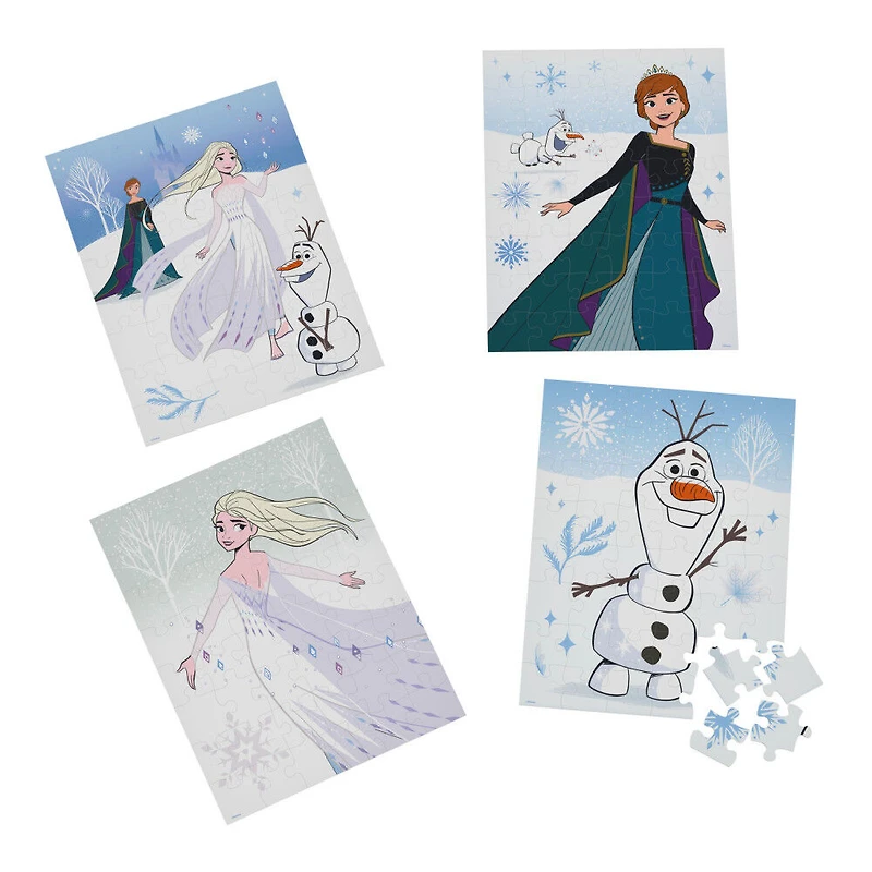 Disney Frozen, 4 Jigsaw Puzzle Bundle 48-Piece Elsa Anna Olaf Winter Snow Movie Landscape with Portable Rope Gift Box, for Kids Ages 4 and up
