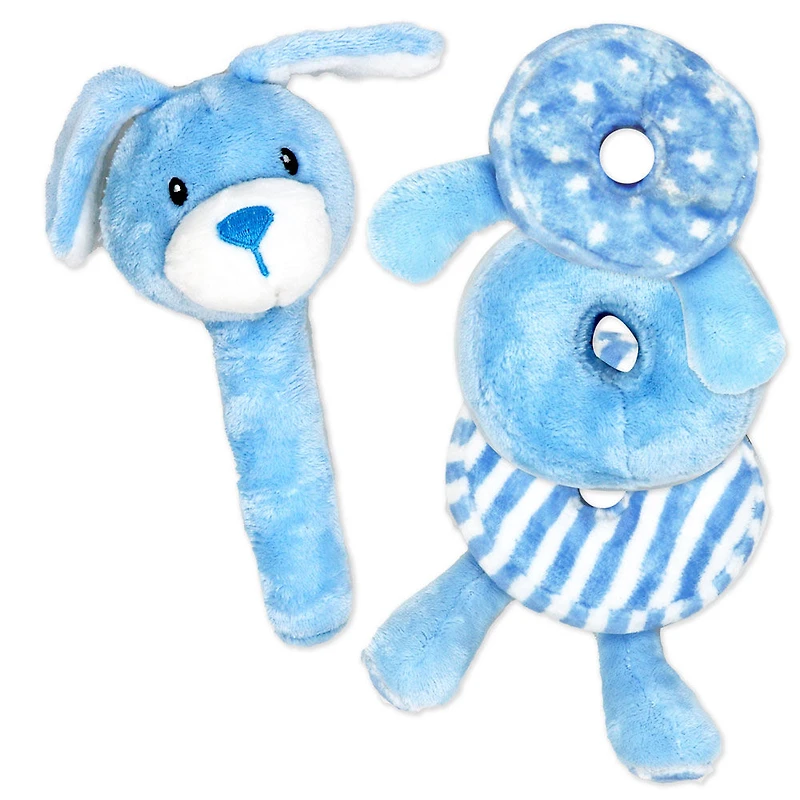 Jouet d’activité à empiler en peluche Bab & Tot : Chien Bleu