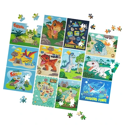 Jurassic World, Coffret de 12 puzzles de 24 pièces et 48 pièces pour enfants, puzzles dinosaure