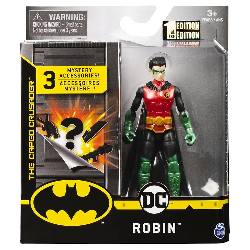 BATMAN, Figurine articulée ROBIN Guardien de 10 cm avec 3 accessoires mystère, Mission 2