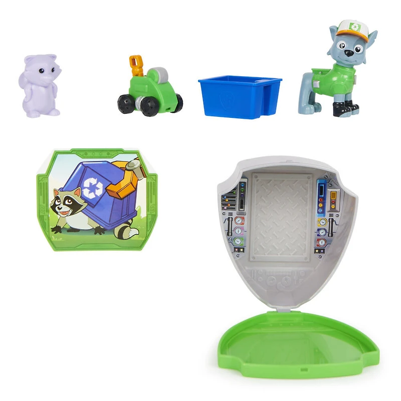 PAW Patrol, Big Truck Pups Rocky Action Figure with Clip-on Rescue Drone, Command Center Pod and Animal Friend