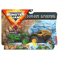 Monster Jam, Coffret de 2 monster trucks officiels en métal moulé Grave Digger vs Earth Shaker qui changent de couleur, échelle 1:64