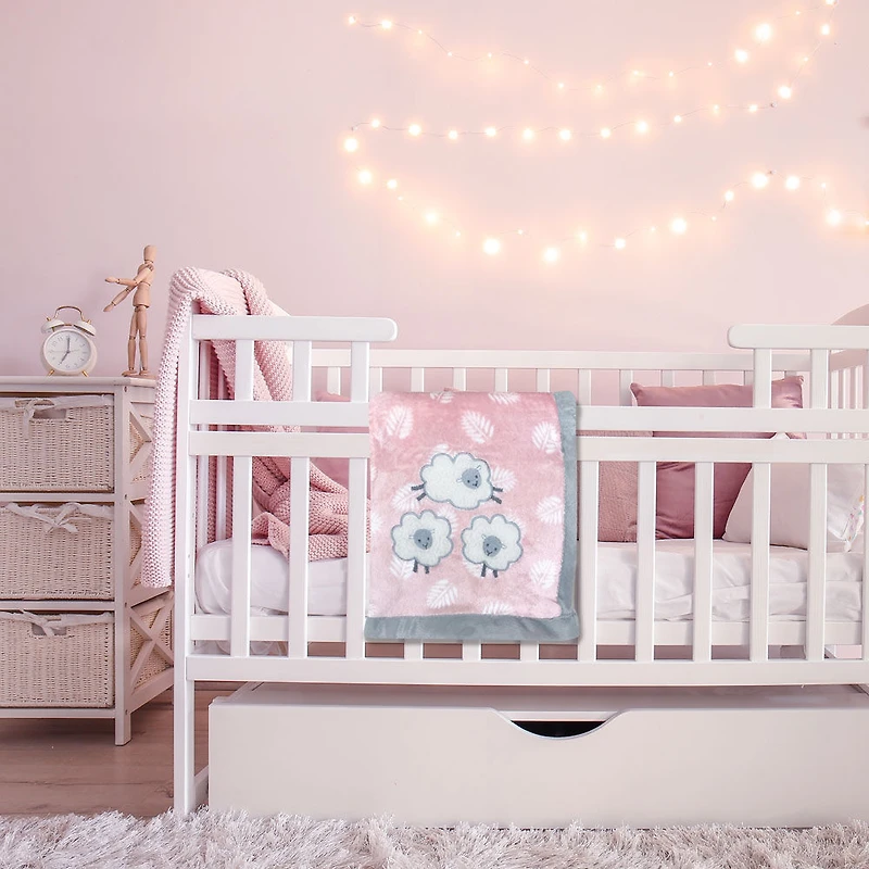 Koala Baby - Lamb Pink/Grey Sherpa Applique Blanket