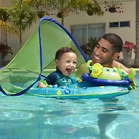 SwimWays Baby Spring Float Activity Center with Canopy - Inflatable Float for Children with Interactive Toys and UPF Sun Protection - Blue/Green Octopus