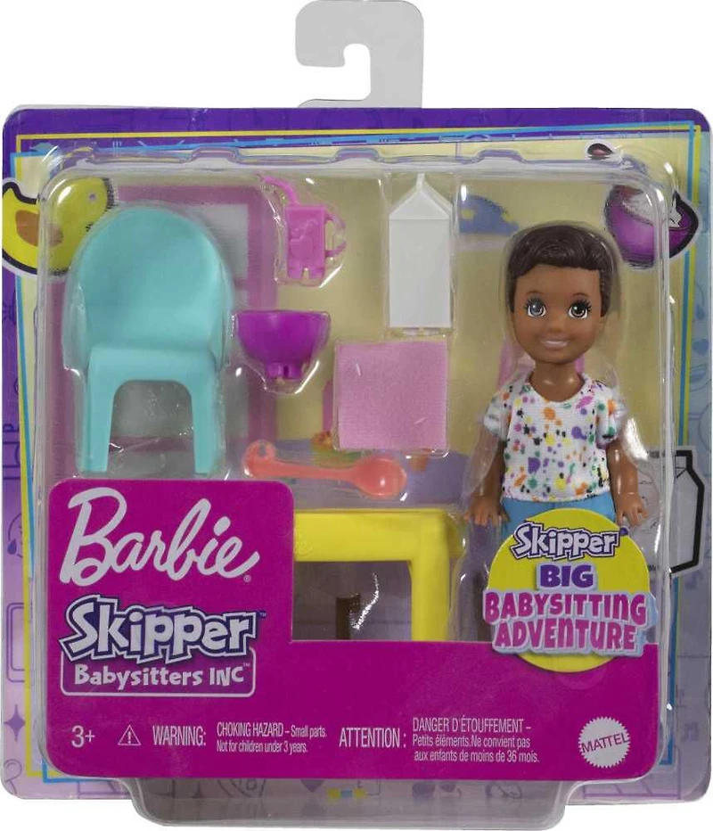 Barbie Small Doll and Accessories, Babysitters, Inc. Set with Table, Chair and 5 Pieces
