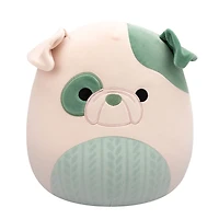 Peluche Squishmallows 12" - Augustine le bouledogue crème et vert avec ventre en tricot torsadé gaufré vert