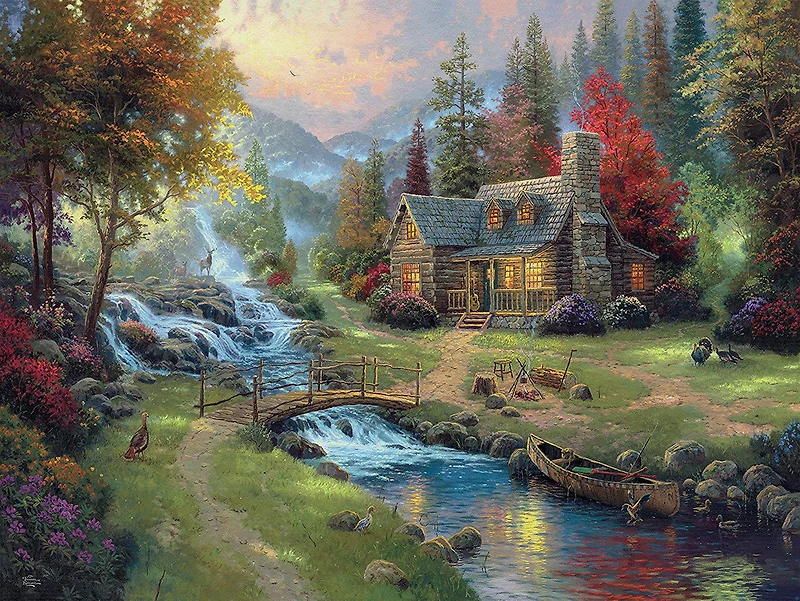 Thomas Kinkade 1500-Piece Puzzle Mountain Paradise