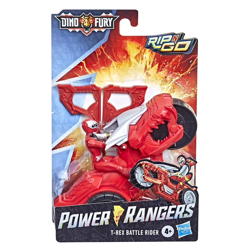 Power Ranger Dino Fury Rip N Go, Moto de combat T-Rex et Ranger rouge Dino Fury