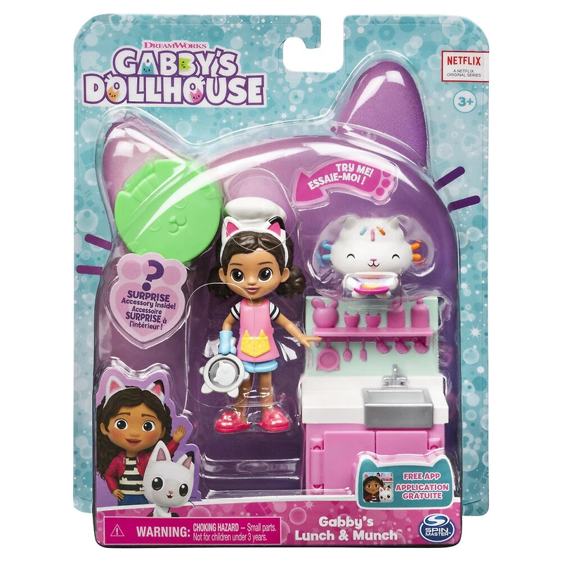 Gabby's Dollhouse, Lunch and Munch Kitchen Set with 2 Toy Figures, Accessories and Furniture Piece