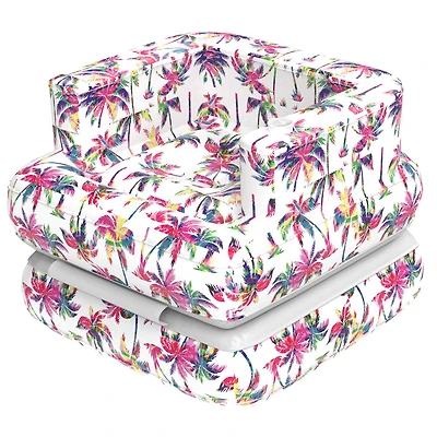 Hurley 2-In-1 Inflatable Pool Float Lounger, Pink Palm Tree Design