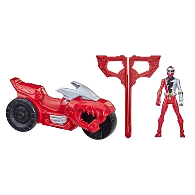 Power Ranger Dino Fury Rip N Go, Moto de combat T-Rex et Ranger rouge Dino Fury