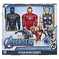 Marvel Avengers Titan Hero Series Black Panther Iron Man Thor Toys, 12-Inch-Scale Figure 3-Pack for Kids Ages 4 and Up