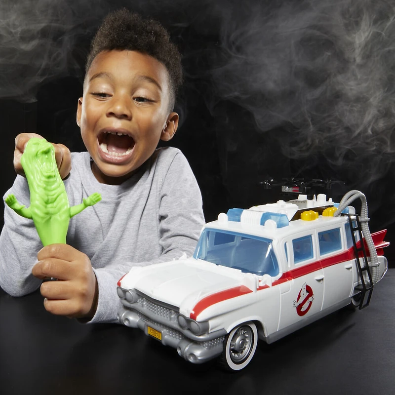Ghostbusters Ecto-1 Poursuite et piège, voiture avec Slimer Grand frisson avec technologie Ecto-Stretch, jouets Ghostbusters, à partir de 4 ans