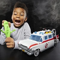 Ghostbusters Ecto-1 Poursuite et piège, voiture avec Slimer Grand frisson avec technologie Ecto-Stretch, jouets Ghostbusters, à partir de 4 ans