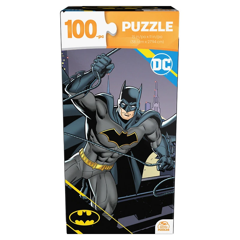 DC Comics, Puzzle Batman de 100 pièces, Super-héros Gotham Batmobile, produit promotionnel du film dans une boîte verticale pour un rangement facile, pour adultes et enfants à partir de 4 ans