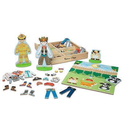 Melissa & Doug Occupations Magnetic Dress-Up Wooden Dolls Pretend Play Set - English Edition