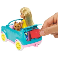 Coffret de jeu Caravane Barbie Club Chelsea avec poupée, chiot, voiture, caravane qui se transforme et accessoires