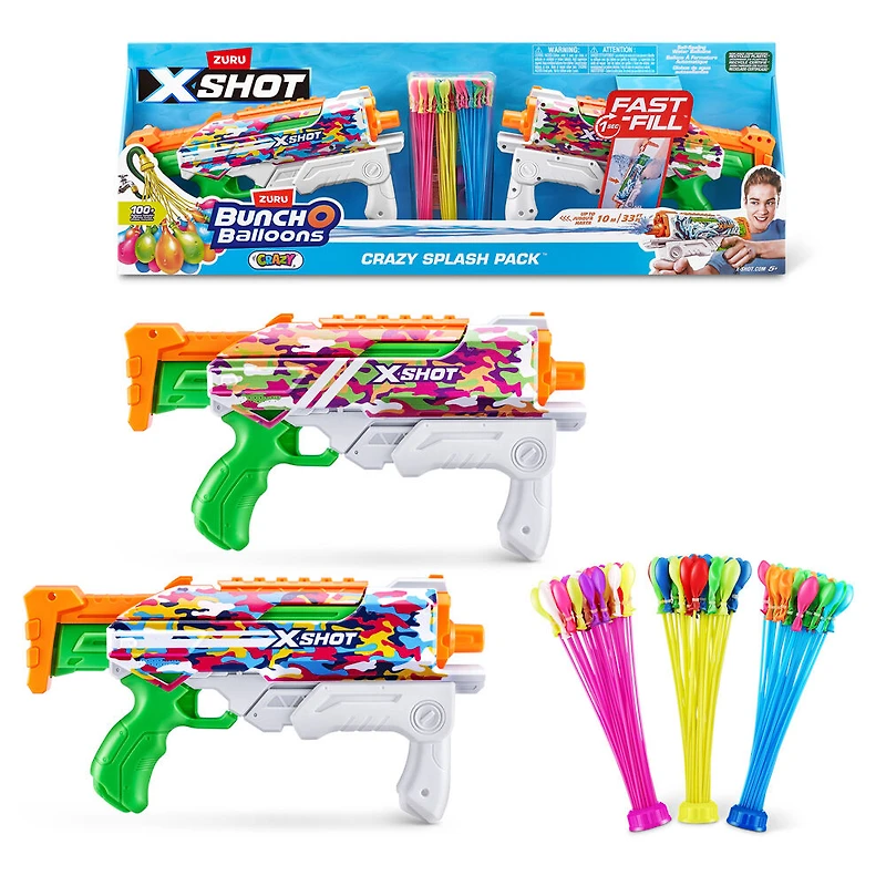 XSHOT Water Fast-Fill Skins Hyper load 2pk and 100 Crazy Bunch O Balloons By ZURU