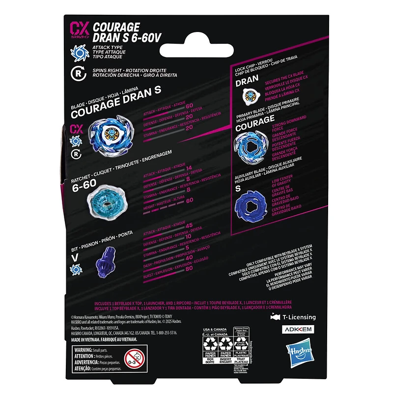 Beyblade X Starter Pack Courage Dran S 6-60V CX avec toupie et lanceur