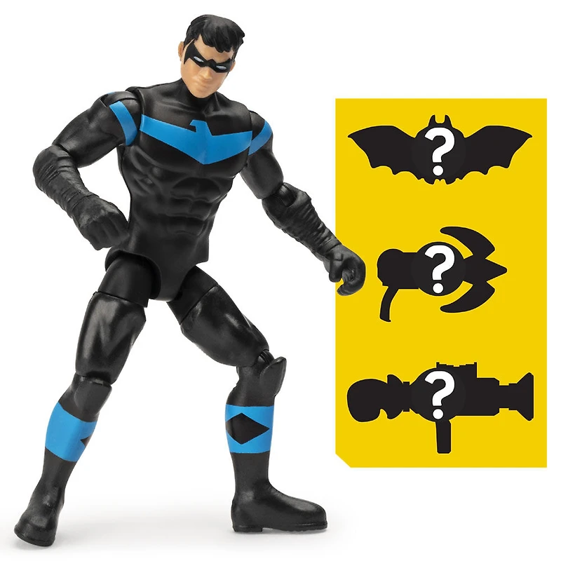 BATMAN, Figurine articulée NIGHTWING de 10 cm avec 3 accessoires mystère