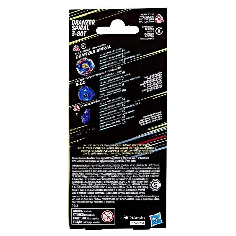 Beyblade X Starter Pack X-Over Project Dranzer Spiral 3-80T, toupie et lanceur