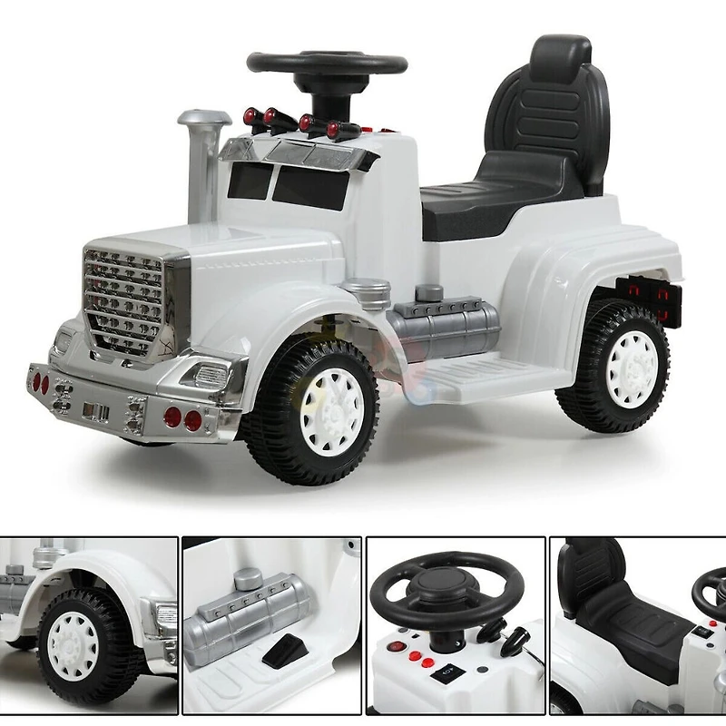 KidsVip 6V Enfants at Tout-Petits Big Rig Monter sur la Voiture de Poussée de Camion Voiture Eléctrique avec Commande à Distance - Blanc - Édition anglaise