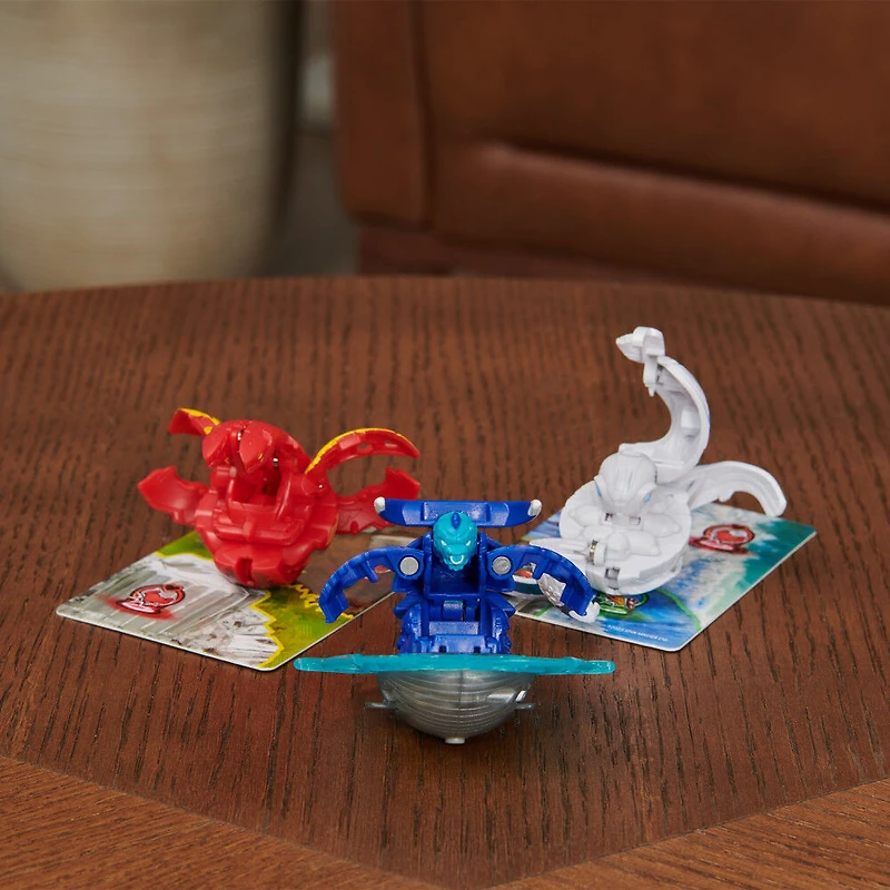 Bakugan Starter 3-Pack, Special Attack Bruiser, Dragonoid, Hammerhead et Nillious, figurines articulées personnalisables qui tournent et cartes à collectionner