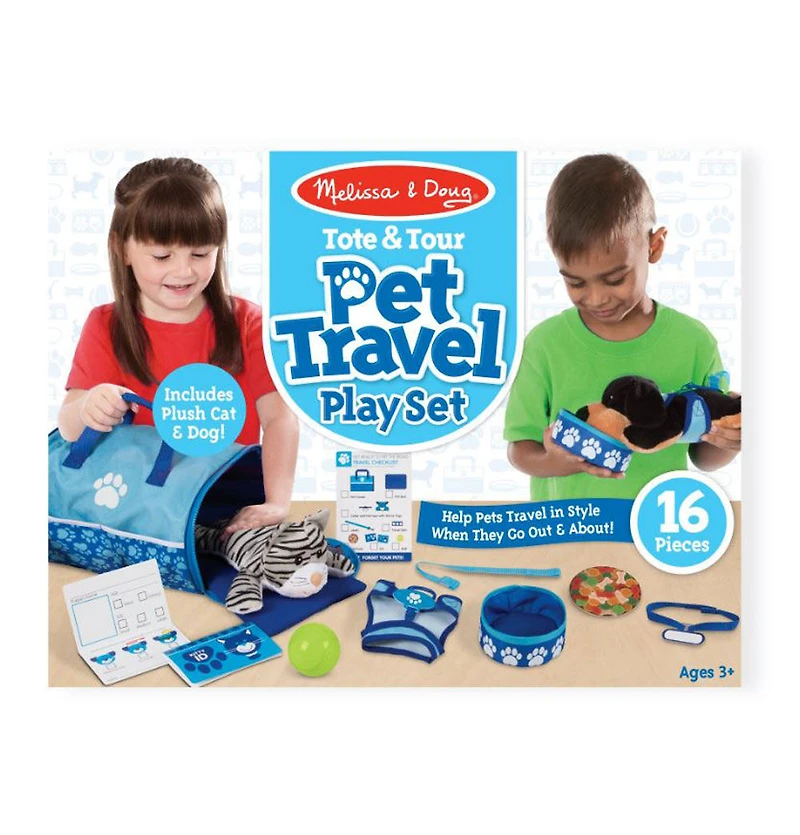 Melissa & Doug Tote & Tour Ensemble de jeu pour animaux de compagnie avec 2 peluches (15 pièces)