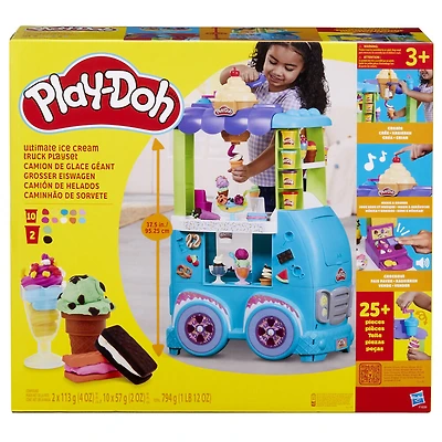 Play-Doh Kitchen Creations Ultimate Ice Cream Truck Playset, Jumbo Kitchen Food Truck Toy for Kids 3 Years and Up with 27 Accessories, 12 Cans, Realistic Sounds