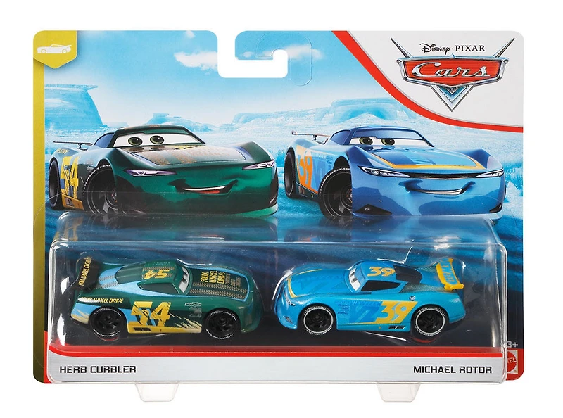 Herb Curbler et Michael Rotor du film "Les Bagnoles" de ​Disney/Pixar, coffret de 2, bolides de course jouets