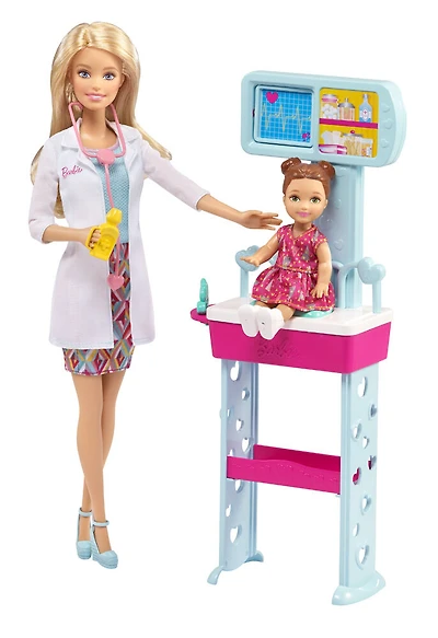 Barbie Carrières - Poupée Pédiatre et coffret de jeu.