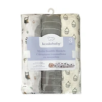 Koala Baby - 3 Pk  Grey Woodland Muslin Swaddle