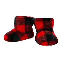 Baby Mode Signature Sherpa Hunters Cap with Matching Bootie Set: Red Buffalo Plaid