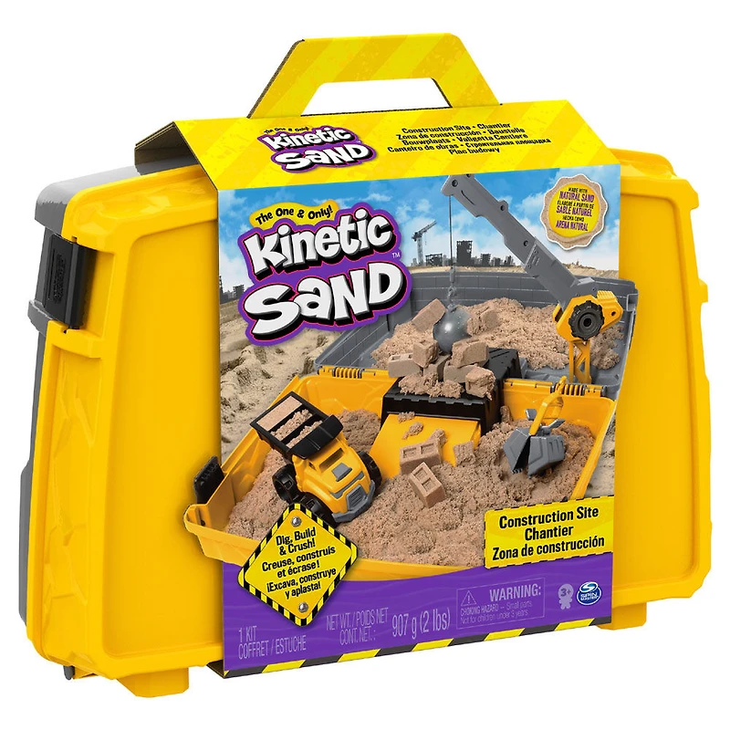 Kinetic Sand, Coffret bac à sable pliable Chantier avec véhicule et 907 g de Kinetic Sand