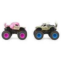Monster Jam, Coffret de 2 monster trucks officiels en métal moulé Monster Mutt Poodle vs. Monster Mutt Husky qui changent de couleur, échelle 1:64